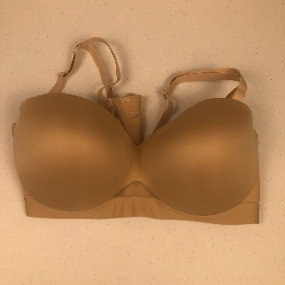 Lane Bryant Cacique Plunge T-Shirt Bra 42D Beige‎ Underwire Padded Sheer Detail